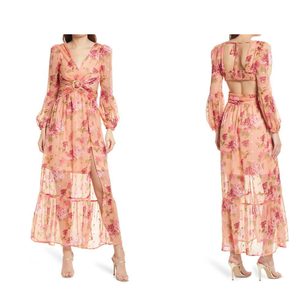 NEW RAHI Long Sleeve Dress Florence Leila Floral Print Pink Peach~‎ S